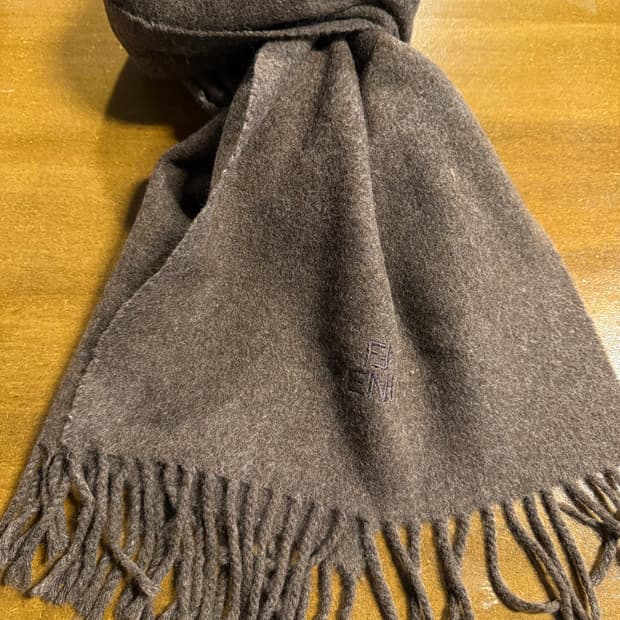 펜디 FENDI 로고 자수 캐시미어 울 머플러 브라운 OS