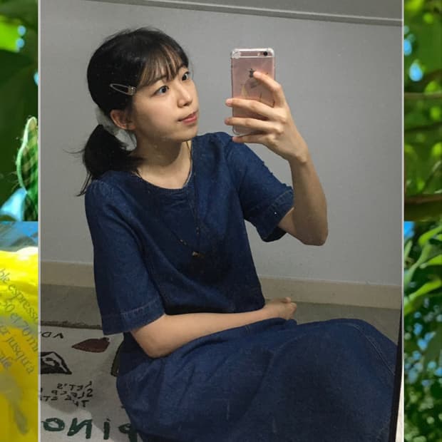 내추럴 데님 트임 원피스