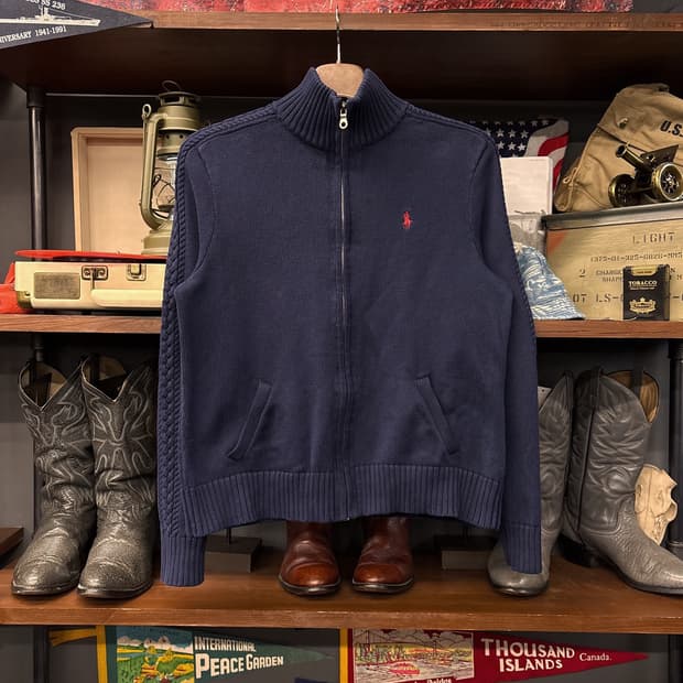 랄프로렌 스포츠 청키립 사이드케이블 니트집업 네이비 N924