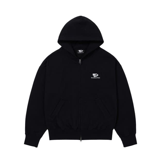 (새상품) 웰빙 익스프레스 로고 패치 후드집업 블랙 M사이즈