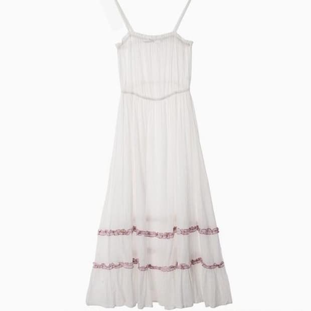 핑크 프릴 라인 롱 드레스