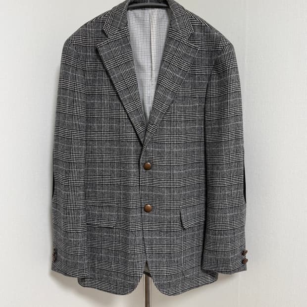 제이프레스 그레이 글렌체크 울 트위드 자켓