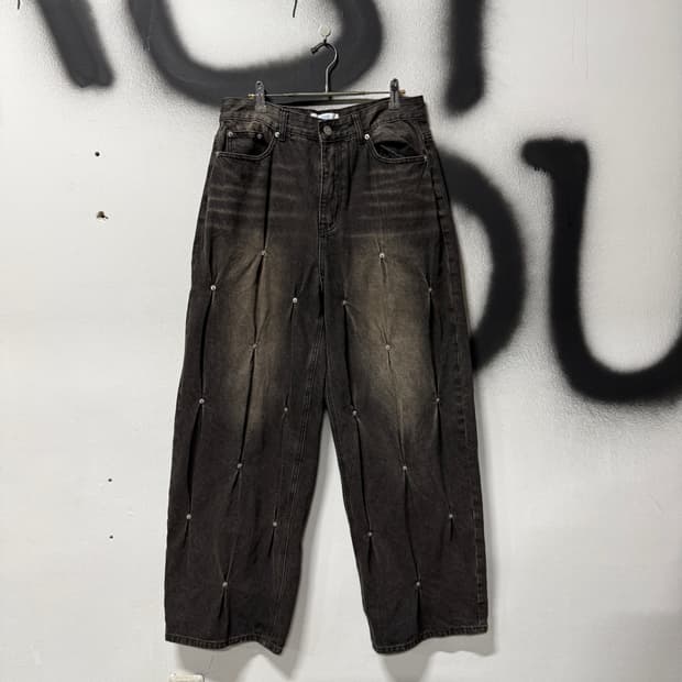 VTG 빈티지 샌드워싱 스톤 디테일 벌룬핏 와이드 데님 팬츠