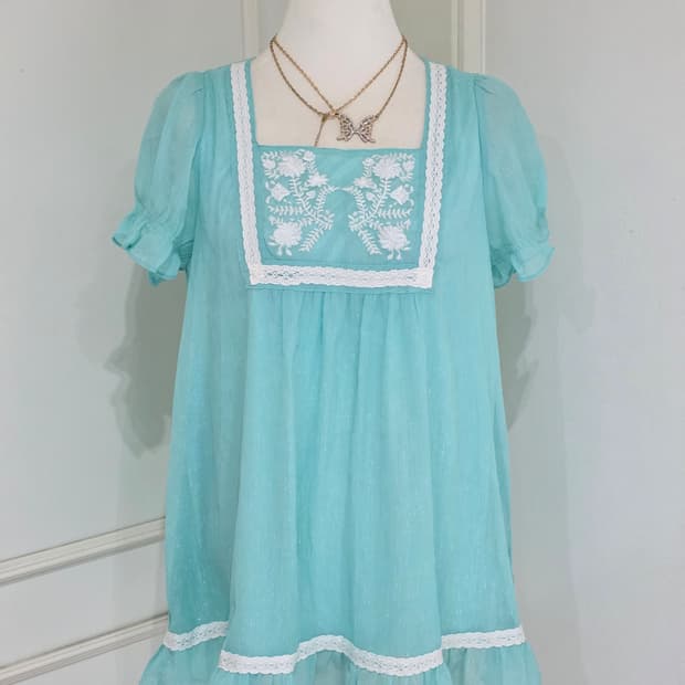 일본빈티지)민트모리걸 페어리계 레이스자수프릴퍼프 글리터 히메갸루 블라우스