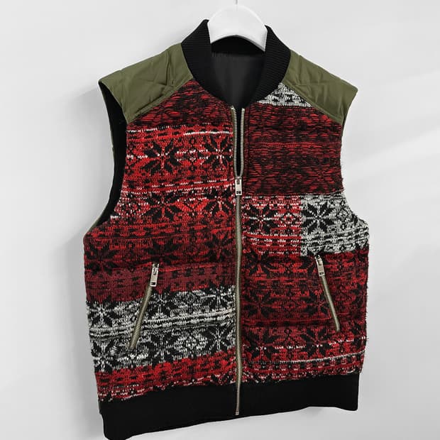 디젤 페어 아일 니트 믹스 퀼팅 베스트