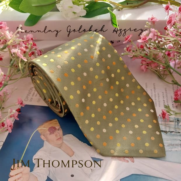 짐톰슨 실크 라임 도트 패턴 넥타이 9.6cm A등급 K1439
