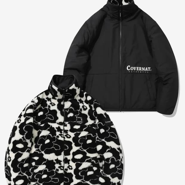 커버낫 플라워 리버시블 플리스 집업 자켓 블랙