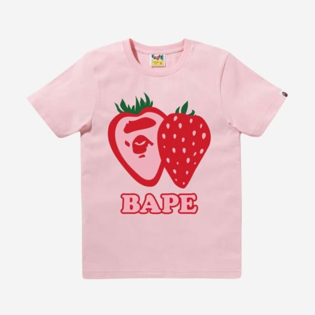 [S] 베이프 스트로베리 티셔츠 페일 핑크