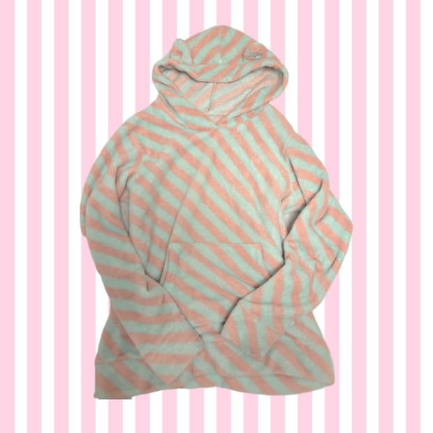 민트핑크 스트라이프 갸루 히메 네코미미 후드티