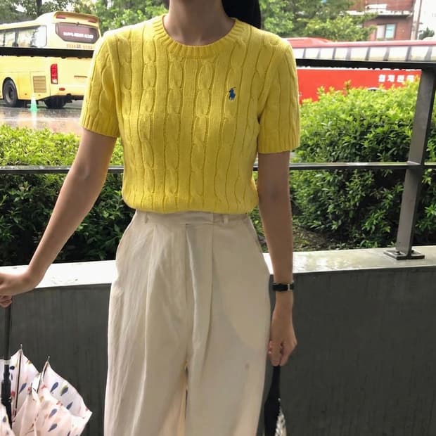 폴로 레몬 케이블 반팔 니트 / S