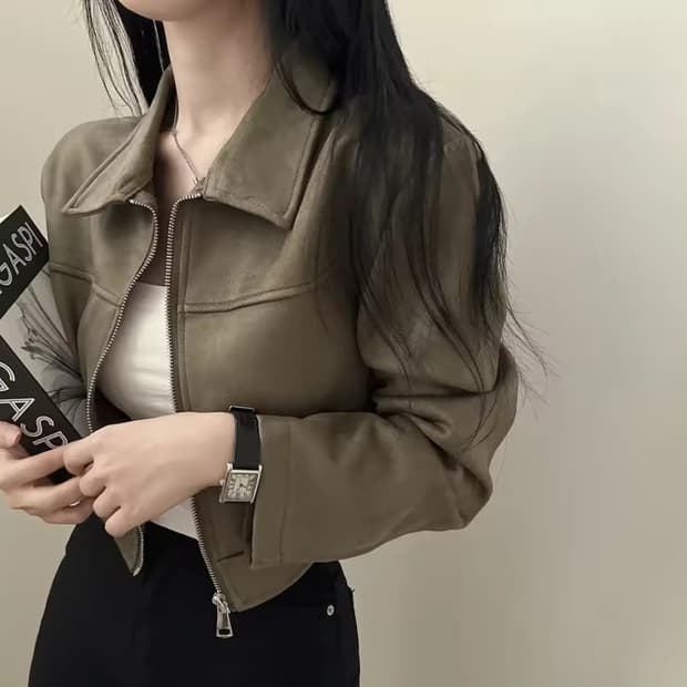 새상품♡ 카키색 스웨이드 집업 자켓(55~66)