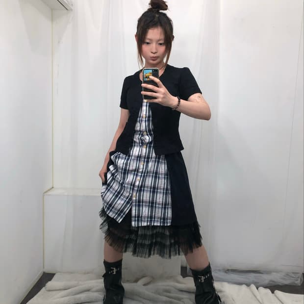 𝜗𝜚 블랙 체크 레이어드 러블리 코디 set 𝜗𝜚