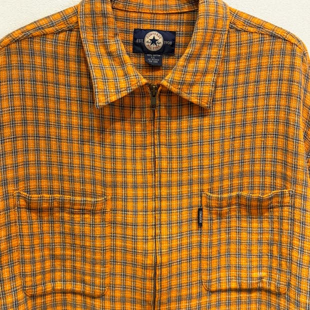 CONVERSE Orange Plaid Zip-Up Shirt