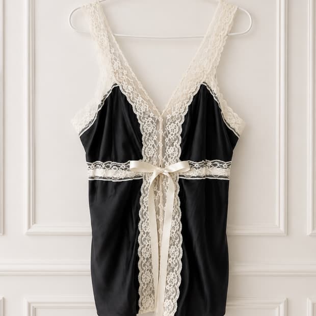 미국 빈티지 실크 레이스 슬립탑 슬리브리스 나시 vintage slip