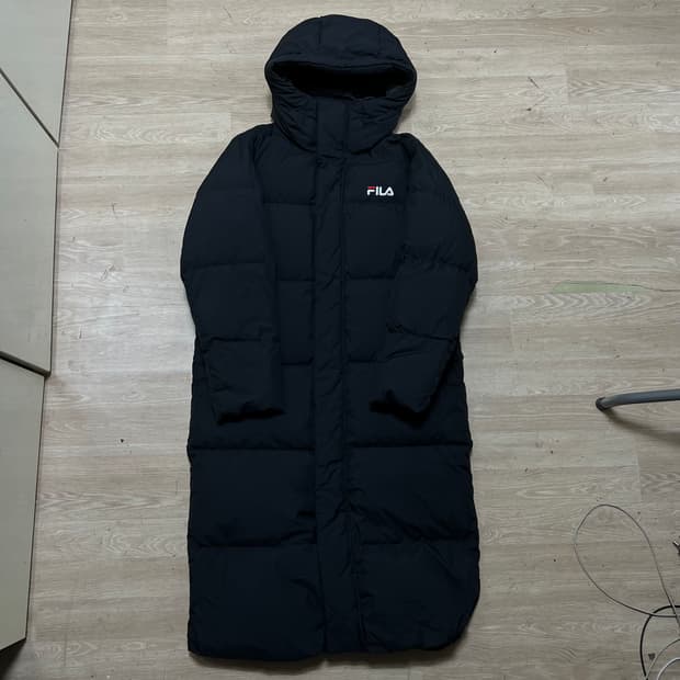 휠라 공용 스노우 타임 스포츠 구스다운 롱패딩 점퍼 [블랙] S/90