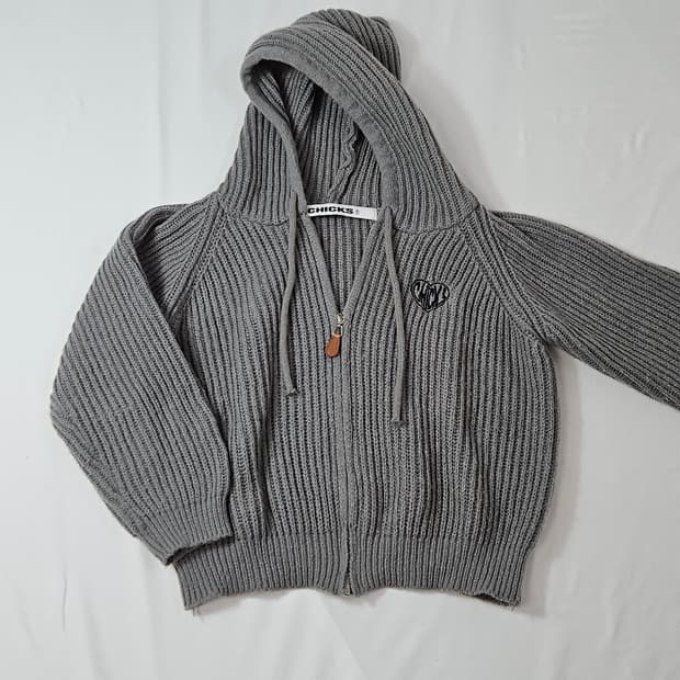 칙스 HOFE 니트후드 크롭 집업자켓