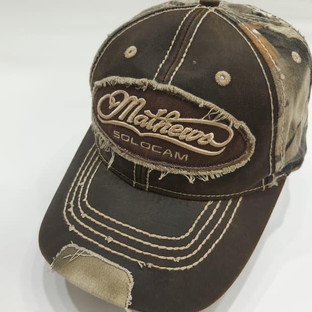 빈티지 Mathews 카모 디스트레스드 볼캡 P1604