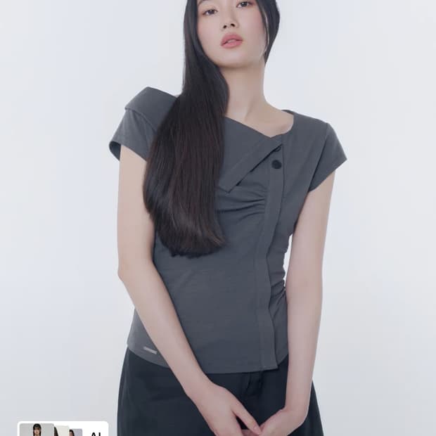 Folding collar shirring top CHARCOAL(새거)
