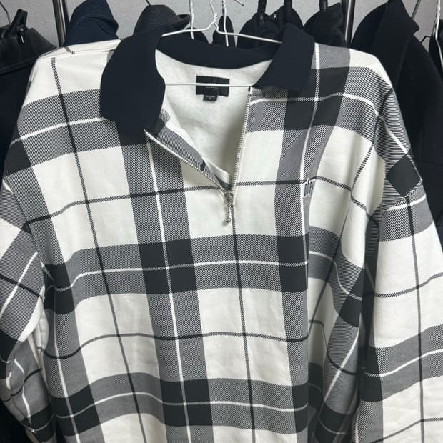 오베이 체크 집업 후드