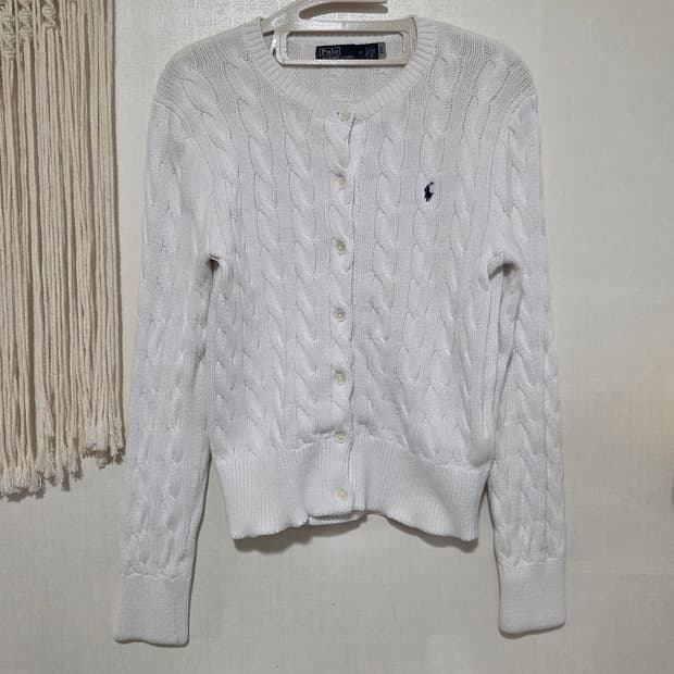 폴로랄프로렌 우먼 케이블 꽈배기 가디건 여성 m 화이트