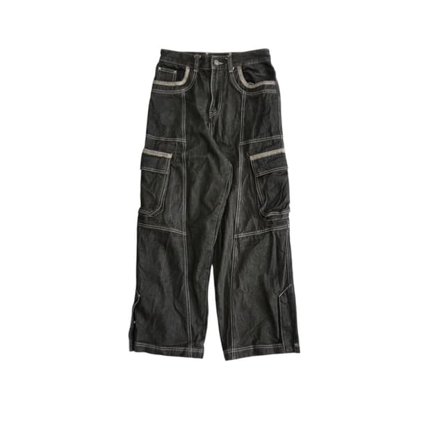 maison mined 메종미네드 스티치 카고 와이드 흑청 팬츠
