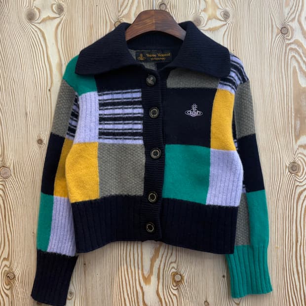 비비안웨스트우드 패치워크 라펠 울 니트 가디건