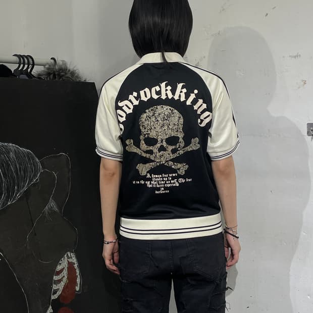 Jpn 일본빈티지 해골 펑크 집업 하프 반팔 져지