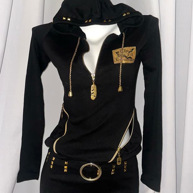 갸루 펑크 빈티지 후드 미니 원피스