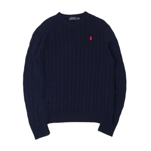 폴로 랄프로렌 네이비 코튼 케이블 니트 스웨터