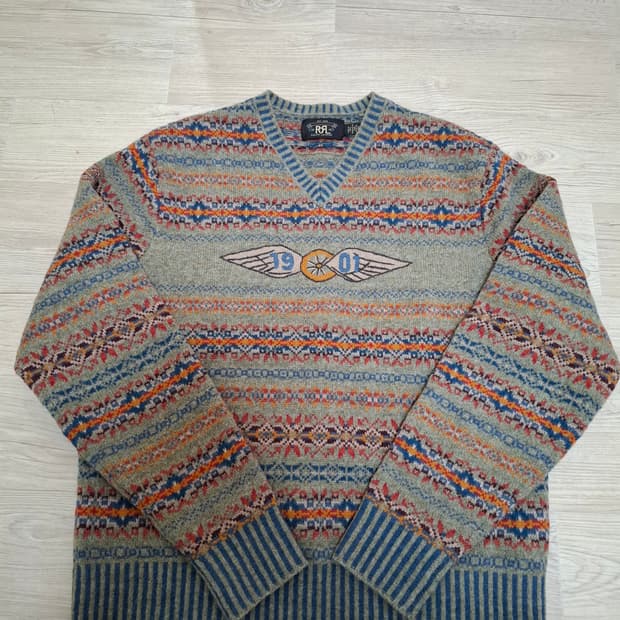 L RRL 더블알엘 페어아일 윙로고 패턴 브이넥 니트