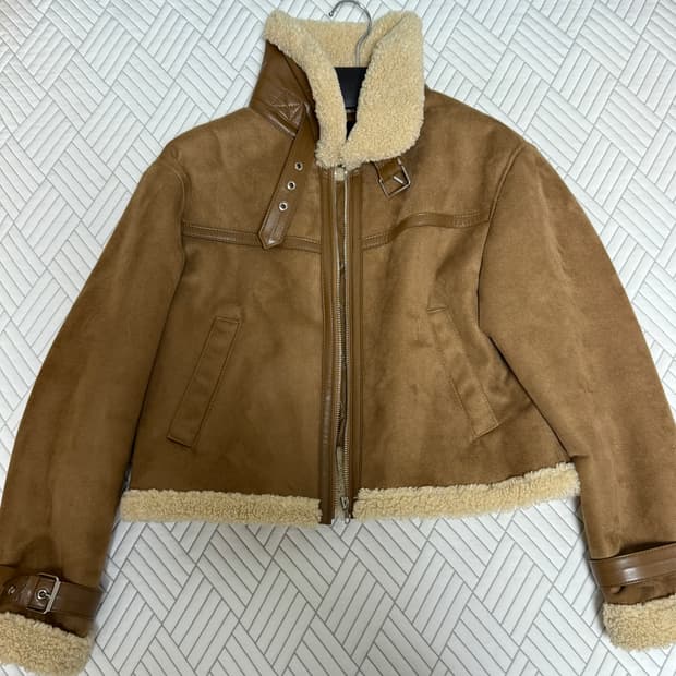 레더리 오블리크 스웨이드 무스탕 자켓 브라운