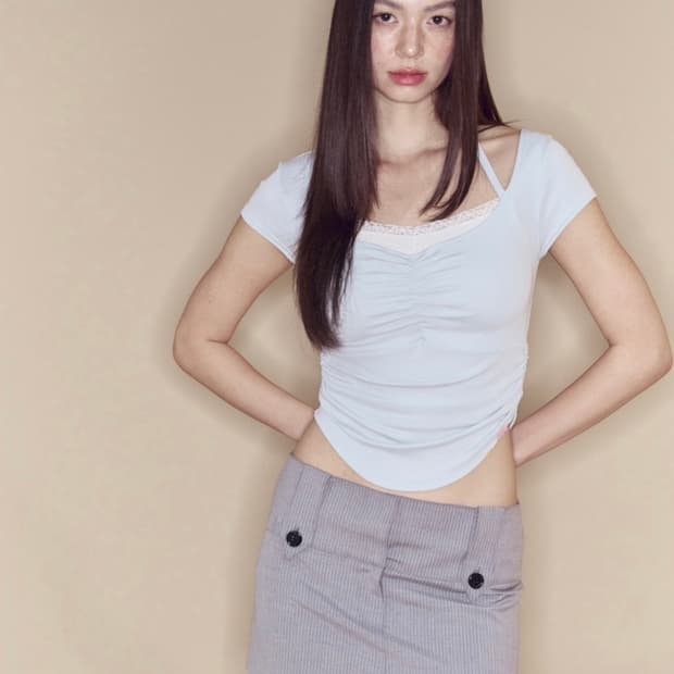 플노팔 지젤 스트랩 셔링 탑 반팔 베이비블루