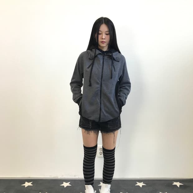 Jpn Y2k High-Neck Layered Zip-Up Hoodie