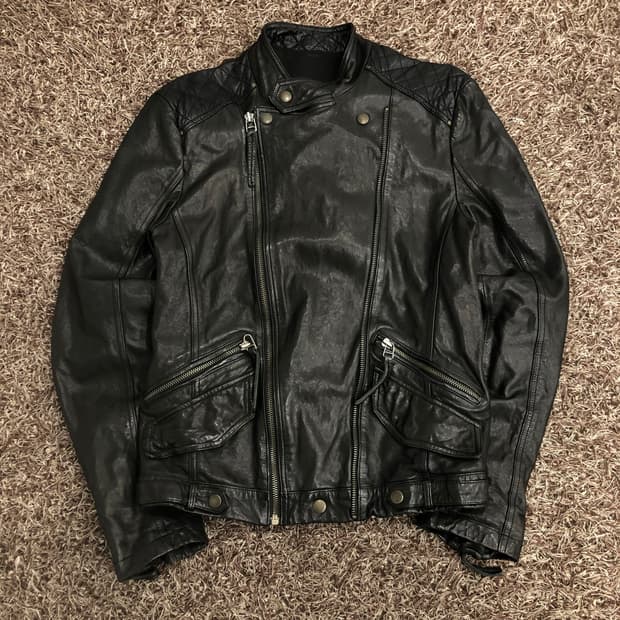 빈티지 양가죽 바이커 레더 가죽 라이더 자켓