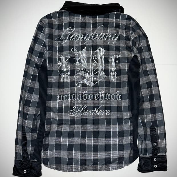 00s Xfrm 사틴 위스턴 포켓 큐빅 빅로고 셔츠