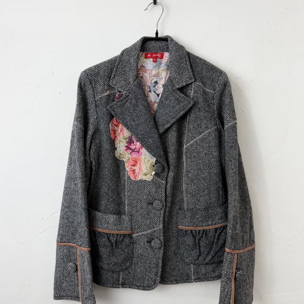 Derhy 핑크 스티치 패치워크 자켓