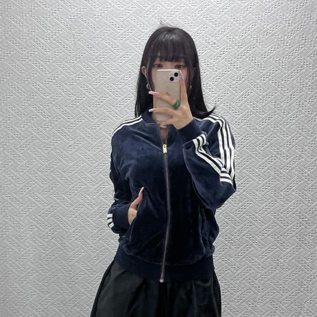 아디다스 빈티지 캐주얼 벨루어 벨벳 져지 집업 XS C13294