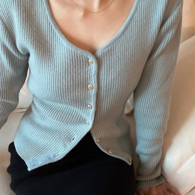 빈티지 ) 스카이블루 스쿱넥 울 가디건