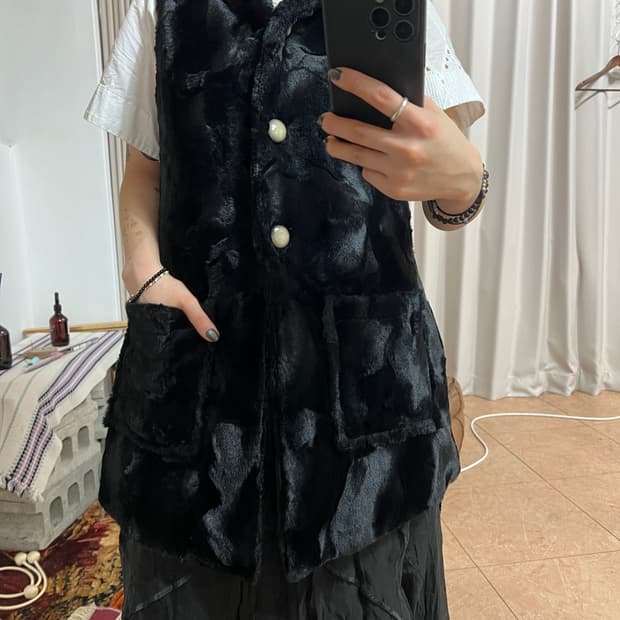 여성 후드 퍼 베스트 자켓 