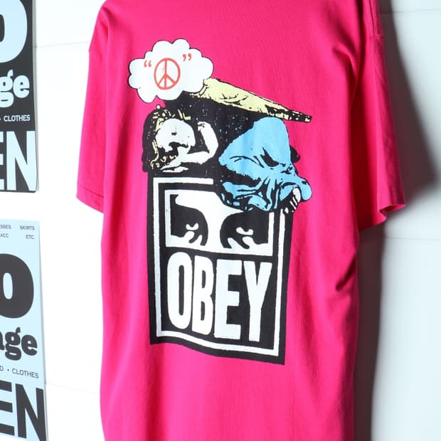(L-2XL) 오베이 반팔 티셔츠 빅로고 핑크 올드스쿨-H35782