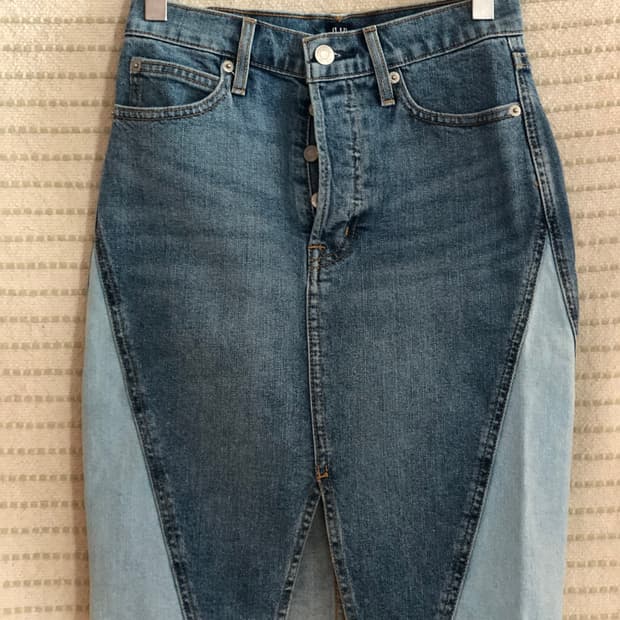 갭 중청 배색 데님 미디 스커트 청치마