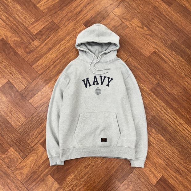 L 에스피오나지 NAVY 로고 해비스웻 후드 티셔츠 
