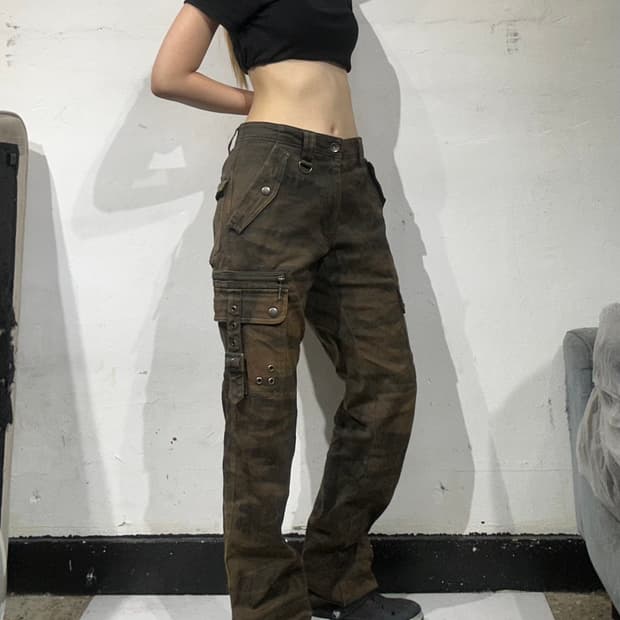 빈티지 베이지 카모 밀리터리 카고 팬츠 S