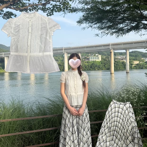 여름 블라우스+빈티지 롱스커트 세트