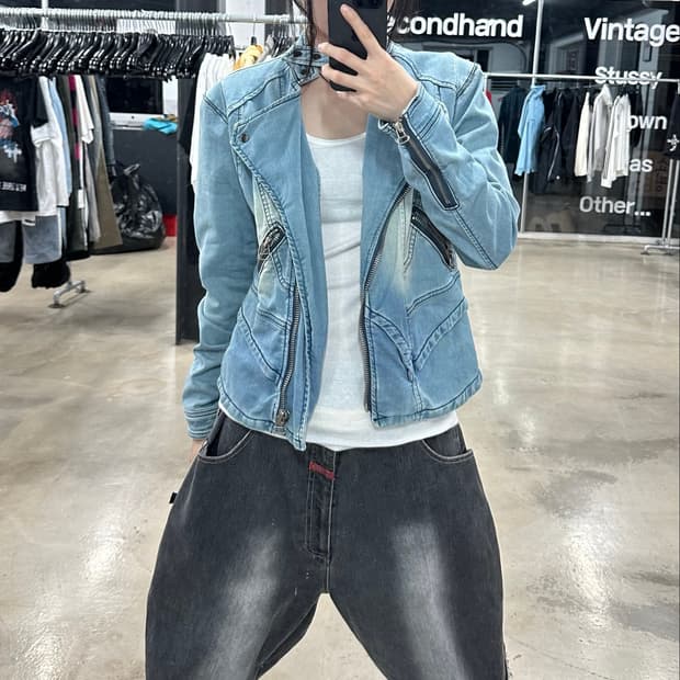 빈티지 연청 데님 라이더 자켓