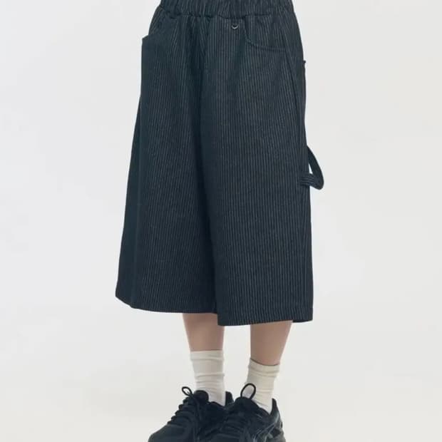 슬로우레코드하우스 카펜터 버뮤다 스트라이프 와이드 데님 팬츠