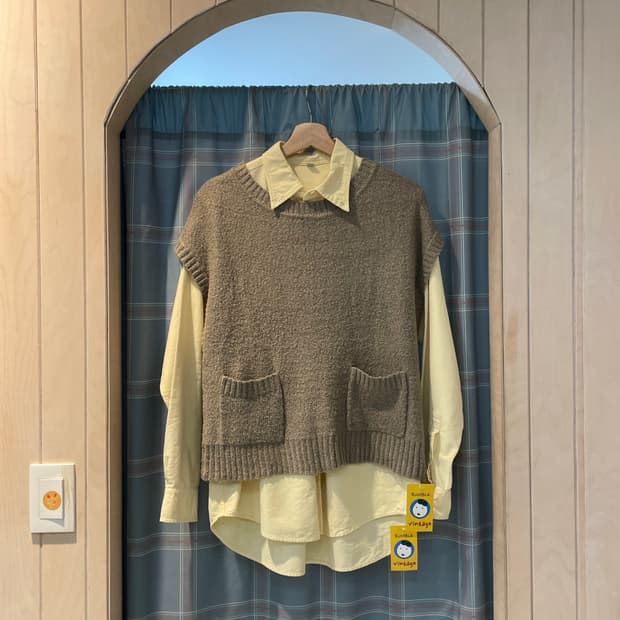 일본빈티지 포켓 니트조끼