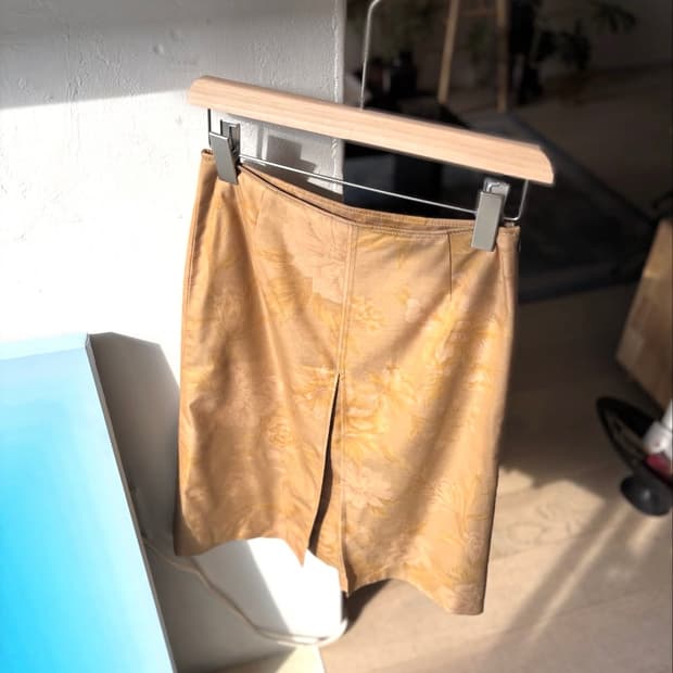 vintage printing brown midi skirt