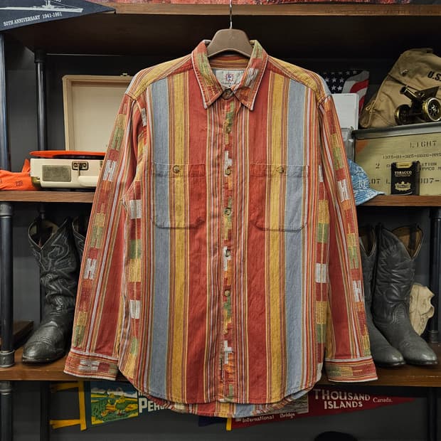 90s 테리토리 어헤드 에스닉 스트라이프 자카드 트윌 코튼셔츠 N1123