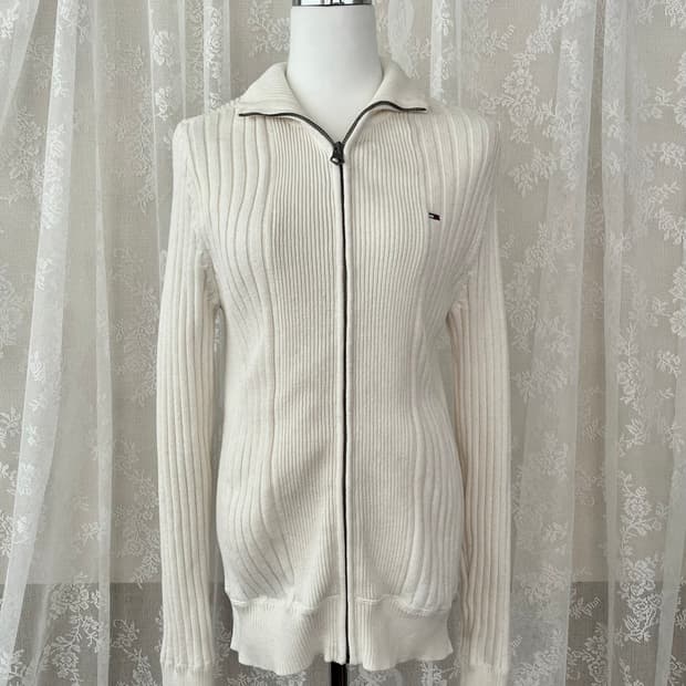 S) 타미힐피거 데님 코튼 니트 집업 아이보리